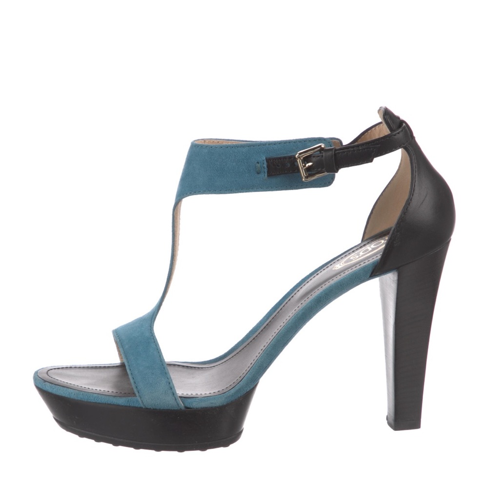 Tod's Sand Plat Gooma T105 Fasce Suede & Leather T-Strap Platform Sandal Heels - Picture 2 of 14